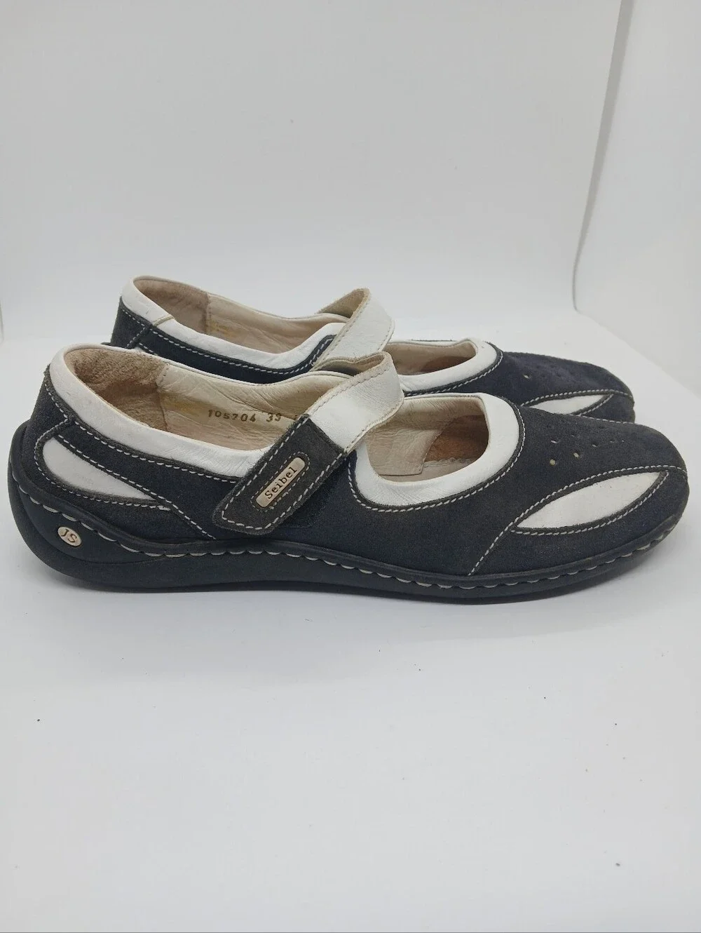 ​Josef Seibel Blue Suede White Leather Mary Jane Flat Walking Shoes 39 US - Picture 3 of 12